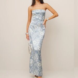 Reformation Frankie Silk Dress - Blue Floral